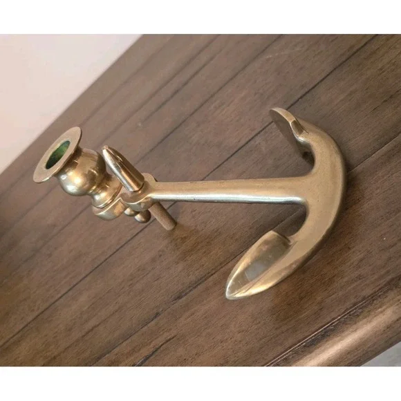 Vintage Nautical Solid Brass Anchor Candlestick Candle Holder Boat Yacht Decor - Picture 7 of 7